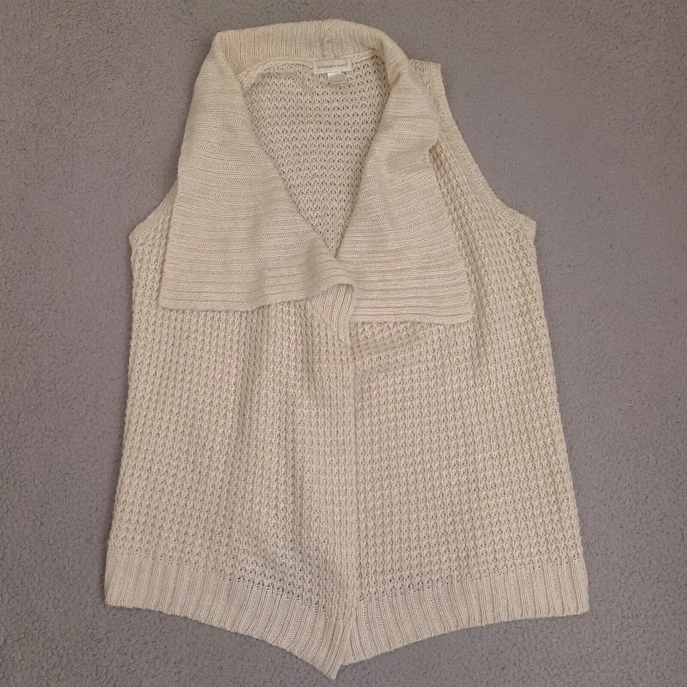 Christopher & Banks Cardigan‎ Womans XL Beige Ivory Open Front Sleeveless Duster
